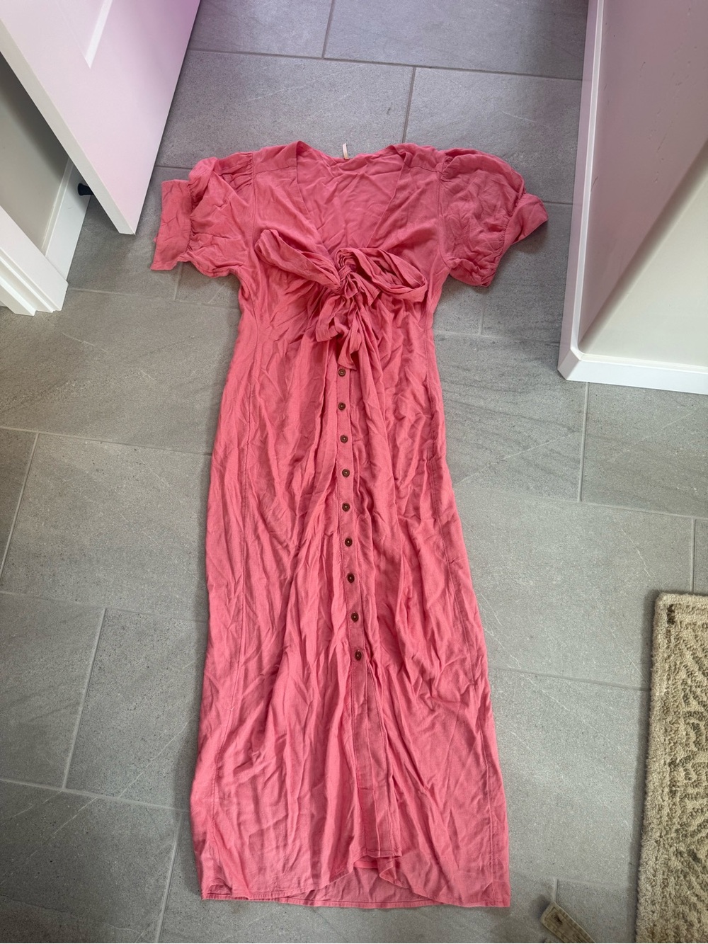 Free People Coral Pink Button-Front Tie-Waist Maxi Dress